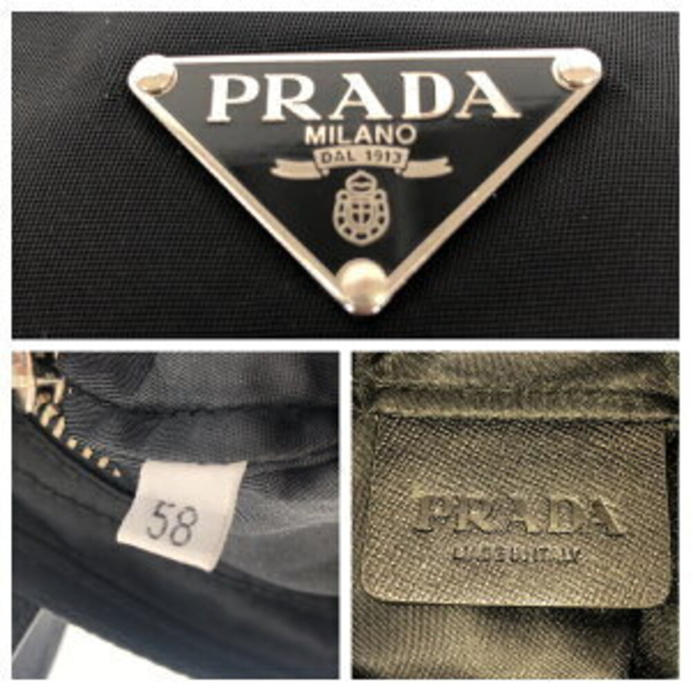Prada nylon bag Tessuto black leather tote logo plate Saffiano triangular - Picture 7 of 10